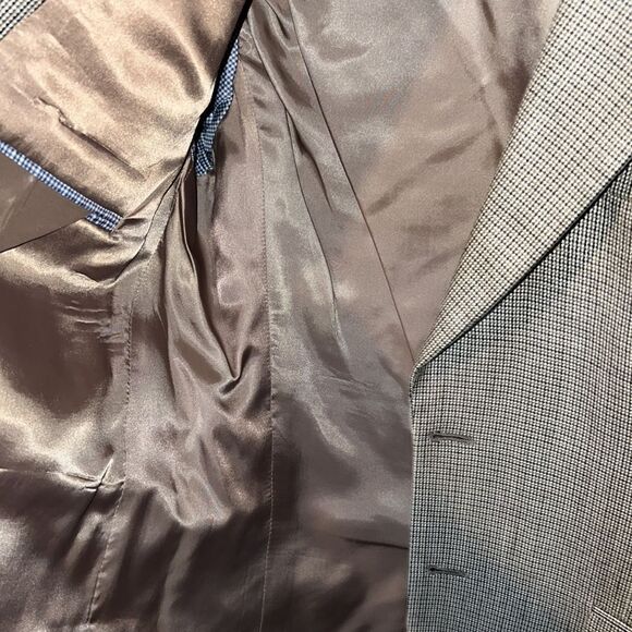 Lauren Ralph Lauren Mens Two Button Blazer Gray Brown Houndstooth 40R 100 % Silk - Picture 7 of 9